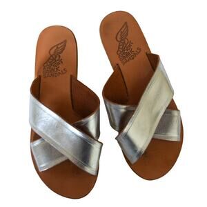 Ancient Greek Sandals Metallic Silver Slip On Size 37